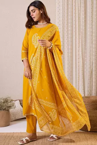 Women Paisley Printed Pure Cotton Kurta with Trouser & Dupatta