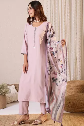 Women Solid Kurta with Trousers & Dupatta