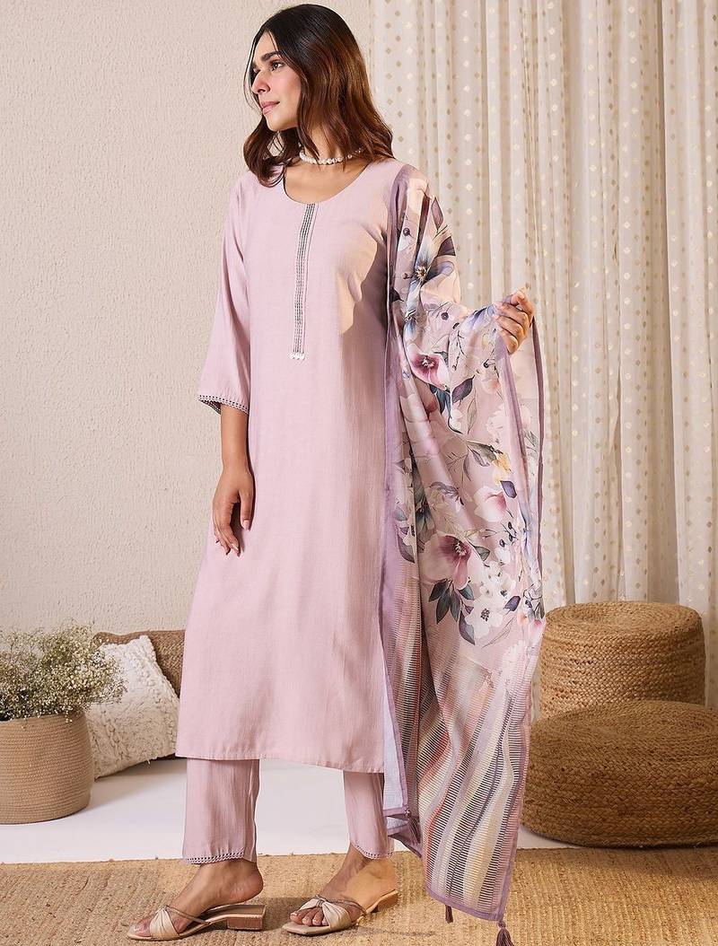 Women Solid Kurta with Trousers & Dupatta