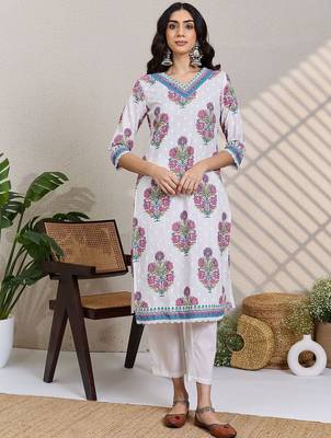 Women Floral Printed Regular Pure Cotton Kurta with Trousers & With Dupatta 6