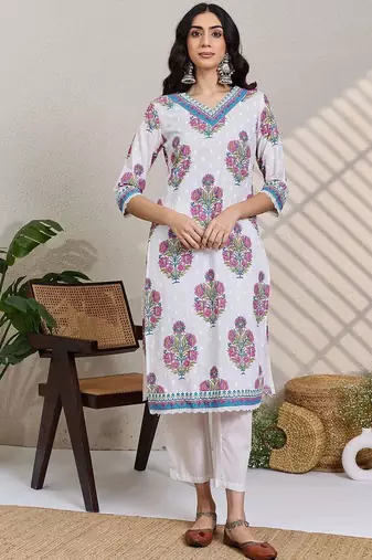 Women Floral Printed Regular Pure Cotton Kurta with Trousers & With Dupatta