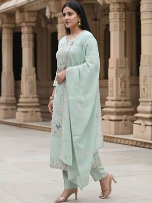 Women Ethnic Motifs Embroidered Regular Thread Work  Cotton Kurta Set 2
