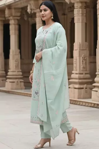Women Ethnic Motifs Embroidered Regular Thread Work Pure Cotton Kurta Set