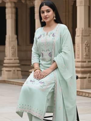 Women Ethnic Motifs Embroidered Regular Thread Work  Cotton Kurta Set 4