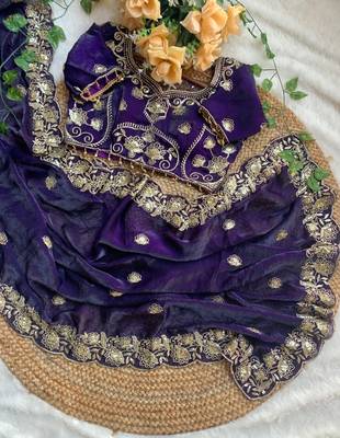 Purple Color embroidery And sequence work Satin Saree 3