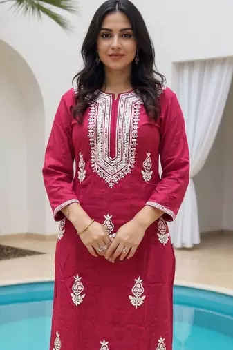 Women Ethnic Motifs Embroidered Regular Thread Work Kurta with Trousers