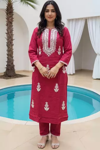 Women Ethnic Motifs Embroidered Regular Thread Work Kurta with Trousers