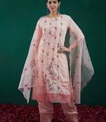 Floral Embroidered Straight Kurta With Trousers & Dupatta