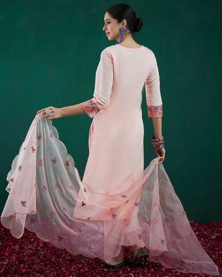 Floral Embroidered Straight Kurta With Trousers & Dupatta 6