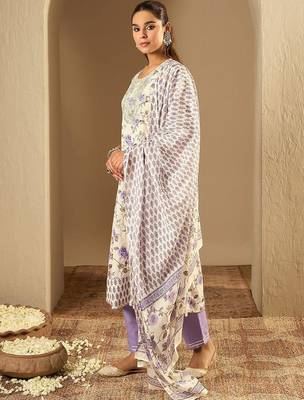 Floral Printed A-Line Sequinned Pure Cotton Kurta with Trousers & Dupatta 4