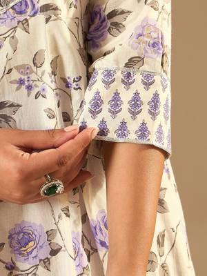 Floral Printed A-Line Sequinned Pure Cotton Kurta with Trousers & Dupatta 6