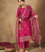 Women Floral Embroidered Regular Sequinned Kurta with Trousers & With Dupatta