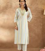 Women Floral Embroidered Regular Thread Work Pure Cotton Kurta with Trousers