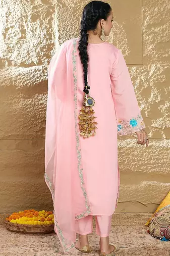 Women Floral Embroidered Regular Thread Work Kurta with Trousers & With Dupatta