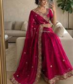 Pink Color embroidery And sequence work Satin Saree