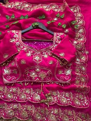 Pink Color embroidery And sequence work Satin Saree 3