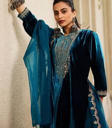 Women Ethnic Motifs Embroidered Regular Sequinned Velvet Kurta with Trousers & With Dupatta