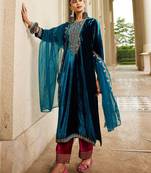 Women Ethnic Motifs Embroidered Regular Sequinned Velvet Kurta with Trousers & With Dupatta