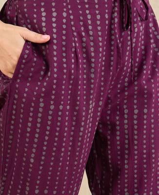 Floral Printed Tie-Up Neck  Cotton Straight Kurta With Trousers & Dupatta 3