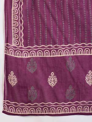 Floral Printed Tie-Up Neck  Cotton Straight Kurta With Trousers & Dupatta 4