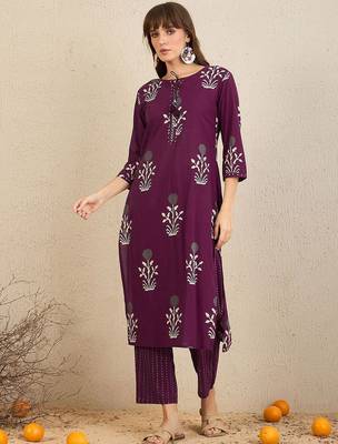 Floral Printed Tie-Up Neck  Cotton Straight Kurta With Trousers & Dupatta 7