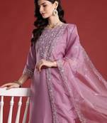 Floral Embroidered Thread Work Kurta with Trousers & Dupatta