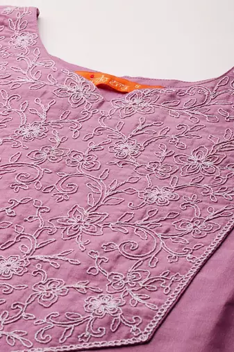 Floral Embroidered Thread Work Kurta with Trousers & Dupatta