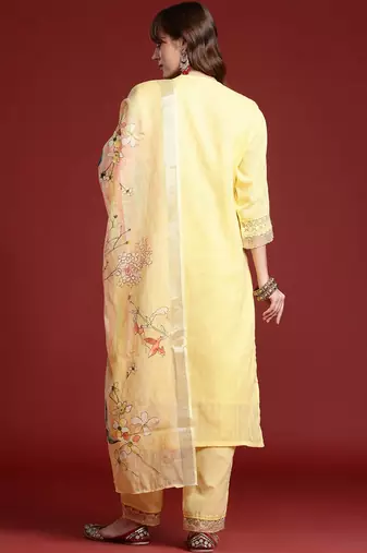 Women Embroidered Regular Thread Work Pure Cotton Kurta with Trousers & With Dupatta