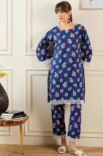 Women Floral Printed Regular Pure Cotton Kurta with Trousers
