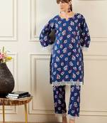 Women Floral Printed Regular Pure Cotton Kurta with Trousers