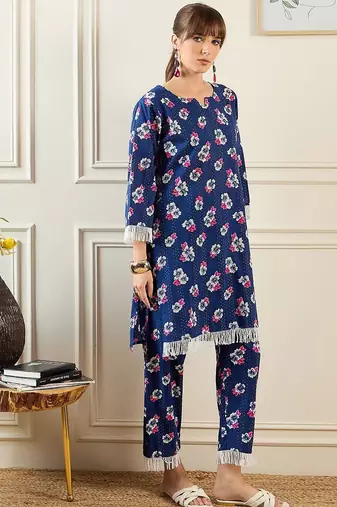 Women Floral Printed Regular Pure Cotton Kurta with Trousers