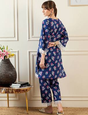 Women Floral Printed Regular Pure Cotton Kurta with Trousers 6