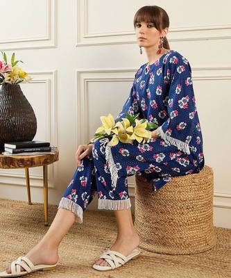 Women Floral Printed Regular Pure Cotton Kurta with Trousers 7