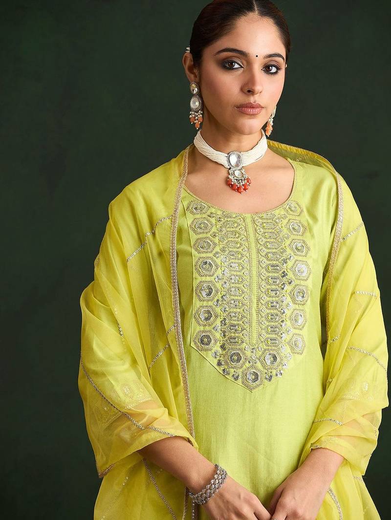 Women Embroidered Regular Liva Kurta with Trousers & With Dupatta