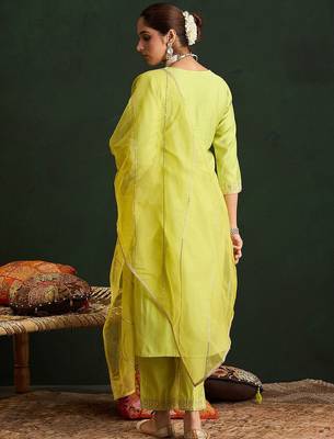 Women Embroidered Regular Liva Kurta with Trousers & With Dupatta 6