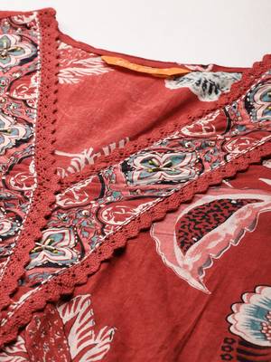 Floral Printed Sequinned Pure Cotton Kurta With Trousers & Dupatta 2