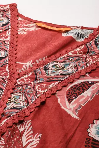 Floral Printed Sequinned Pure Cotton Kurta With Trousers & Dupatta
