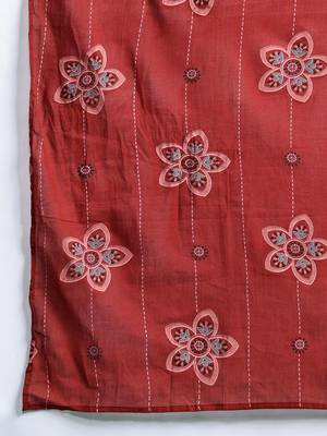 Floral Printed Sequinned Pure Cotton Kurta With Trousers & Dupatta 4
