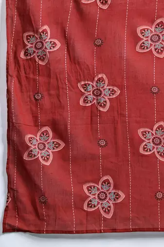 Floral Printed Sequinned Pure Cotton Kurta With Trousers & Dupatta