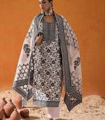 White Ethnic Motifs Woven Design Straight Kurta with Trousers & Dupatta