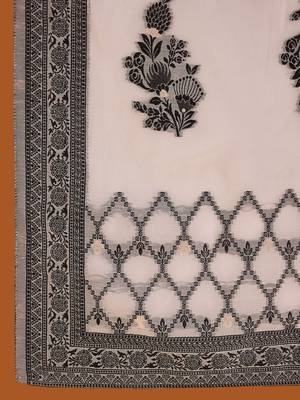 White Ethnic Motifs Woven Design Straight Kurta with Trousers & Dupatta 3