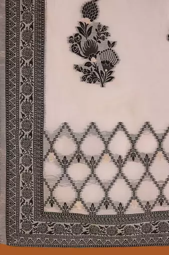 White Ethnic Motifs Woven Design Straight Kurta with Trousers & Dupatta