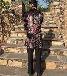 Black and wine paisley printed premium velvet partywear kurta for men