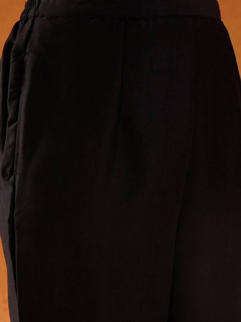 Black Floral Yoke Design Straight Sequinned Kurta With Trousers & Dupatta