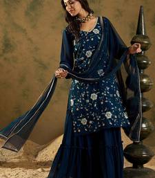 Floral Embroidered Thread Work Regular Sleeves V-Neck Georgette Kurta Set