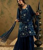 Floral Embroidered Thread Work Regular Sleeves V-Neck Georgette Kurta Set
