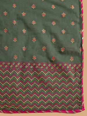Floral Printed A-Line Sequinned Kurta with Trousers & Dupatta 4