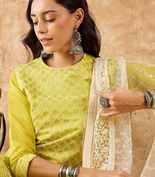 Embroidered Straight Sequinned Chanderi Cotton Kurta with Trousers & Dupatta