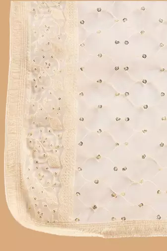Embroidered Straight Sequinned Chanderi Cotton Kurta with Trousers & Dupatta