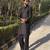Black floral embroidered & sequin embellished cotton festive kurta for men
